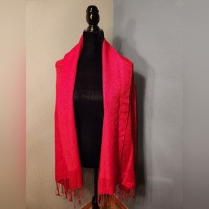 Red sparkly shawl with fringe